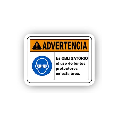 2 (Pieces) 3" and 5" Mandatory Protective Eyewear Spanish Warning Sticker, Waterproof Vinyl Decals f