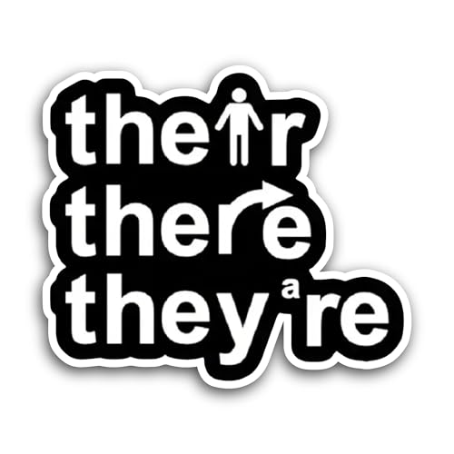2 (Pieces) 3" and 5" Their There Theyre Sticker, Waterproof Vinyl Decals for Many Purpose Like Cars,