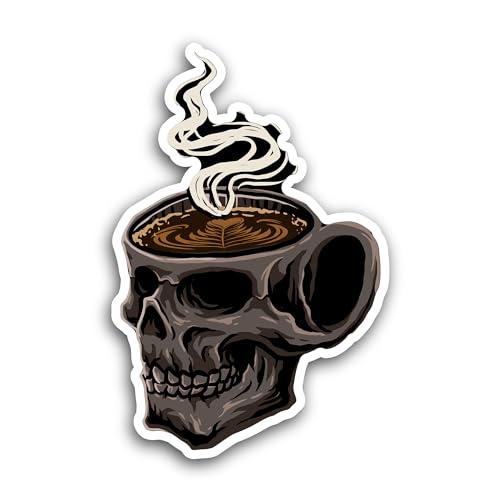 2 (Pieces) 3" and 5" Skull Coffee Late Sticker, Waterproof Vinyl Decals for Many Purpose Like Cars,