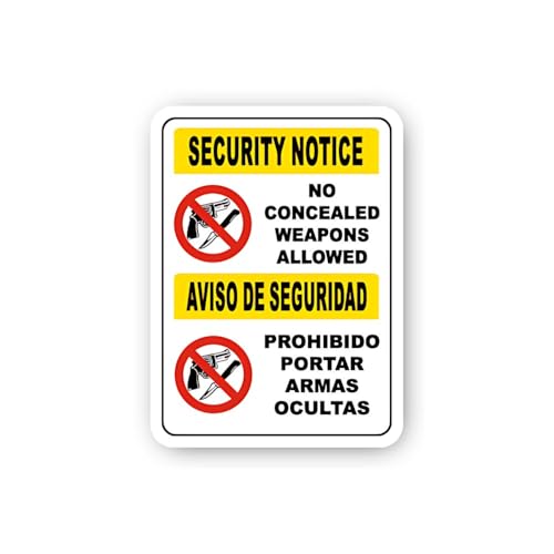 2 (Pieces) 3" and 5" Bilingual Security Notice No Concealed Weapons Sticker, Waterproof Vinyl Decals
