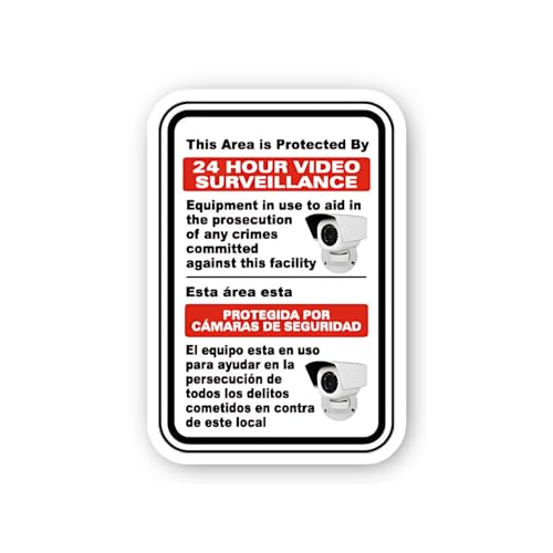 2 (Pieces) 3" and 5" Bilingual 24 Hour Video Surveillance Sticker, Waterproof Vinyl Decals for Many