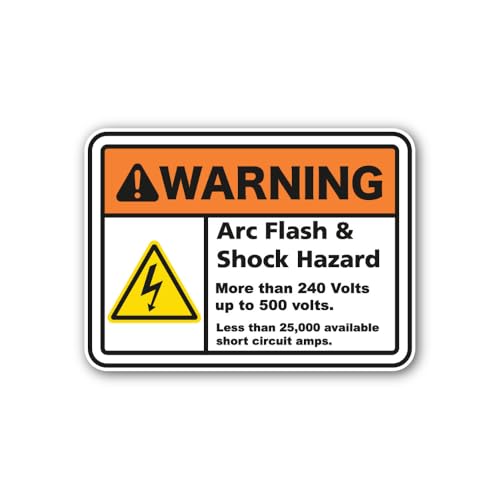 2 (Pieces) 3" and 5" Less Than 25,000 Amps Arc Flash Warning Sticker, Waterproof Vinyl Decals for Ma