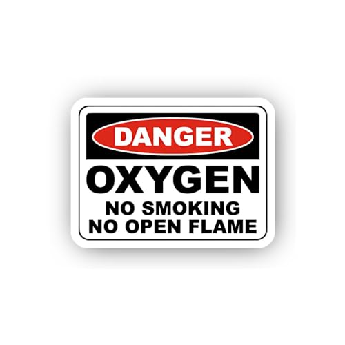 2 (Pieces) 3" and 5" Oxygen Hazard Safety Warning Sticker, Waterproof Vinyl Decals for Many Purpose