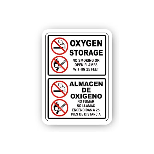 2 (Pieces) 3" and 5" Bilingual Oxygen Storage Safety Label Sticker, Waterproof Vinyl Decals for Many