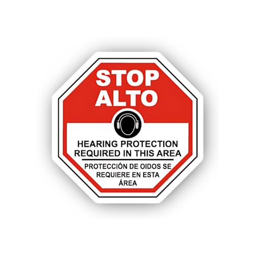 2 (Pieces) 3" and 5" Bilingual Hearing Protection Stop Sticker, Waterproof Vinyl Decals for Many Pur