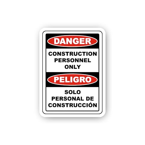 2 (Pieces) 3" and 5" Spanish Construction Personnel Only Warning Sticker, Waterproof Vinyl Decals fo