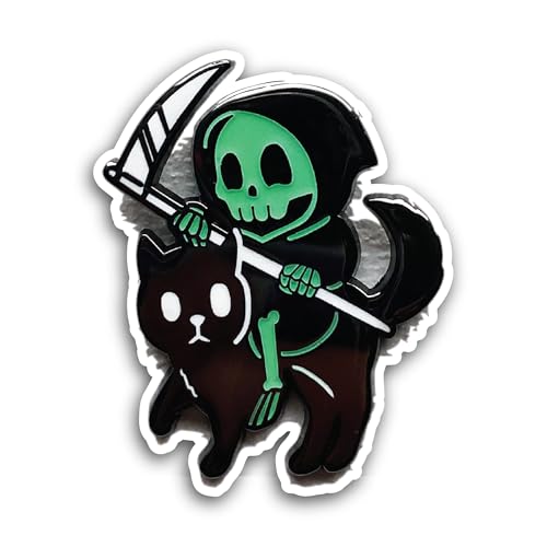 2 (Pieces) 3" and 5" Grim Reaper with Cat Sticker, Waterproof Vinyl Decals for Many Purpose Like Car