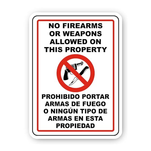 2 (Pieces) 3" and 5" Bilingual No Weapons with Red Border Sticker, Waterproof Vinyl Decals for Many