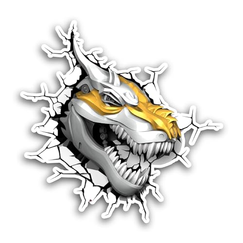 2 (Pieces) 3" and 5" Yellow Dinosaur Head Sticker, Waterproof Vinyl Decals for Many Purpose Like Car