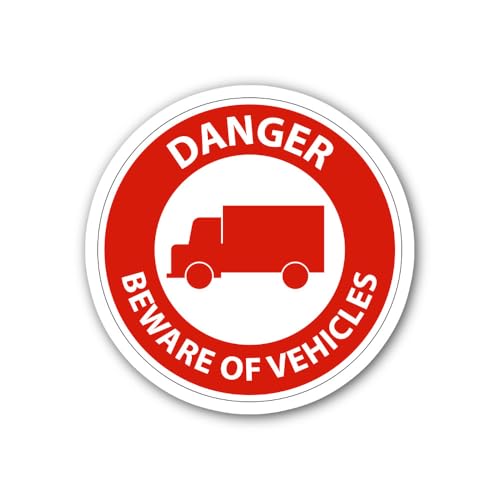 2 (Pieces) 3" and 5" Danger Beware of Vehicles Sign Sticker, Waterproof Vinyl Decals for Many Purpos