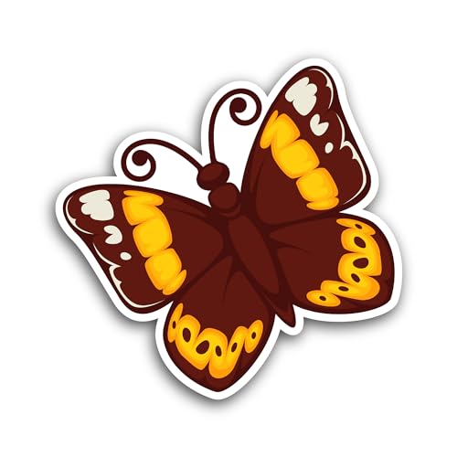 2 (Pieces) 3" and 5" Yellow and Brown Butterfly Sticker, Waterproof Vinyl Decals for Many Purpose Li