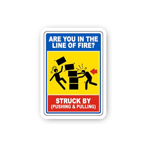 2 (Pieces) 3" and 5" Struck by Hazard: Pushing and Pulling Sticker, Waterproof Vinyl Decals for Many