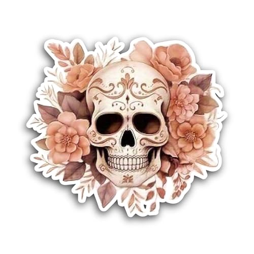 2 (Pieces) 3" and 5" Colored Skull Flowers Sticker, Waterproof Vinyl Decals for Many Purpose Like Ca
