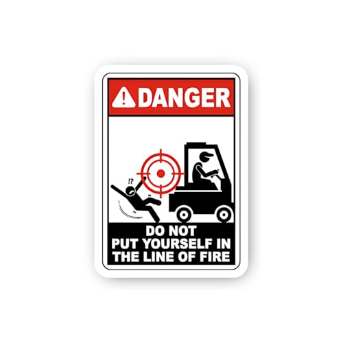 2 (Pieces) 3" and 5" Danger: Do Not Put Yourself in Line of Fire (Forklift Collision) Sticker, Water