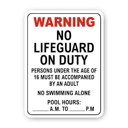2 (Pieces) 3" and 5" Warning No Lifeguard on Duty Pool Hours Sticker, Waterproof Vinyl Decals for Ma