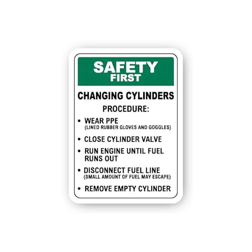 2 (Pieces) 3" and 5" Safety First: Changing Cylinders Procedure Sign Sticker, Waterproof Vinyl Decal