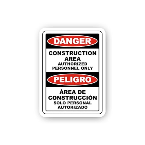2 (Pieces) 3" and 5" Bilingual Danger Construction Area Vertical Warning Sticker, Waterproof Vinyl D
