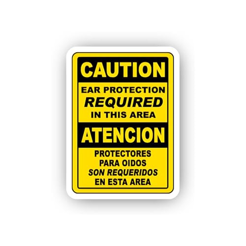 2 (Pieces) 3" and 5" Dual Language Workplace Ear Protection Sticker, Waterproof Vinyl Decals for Man