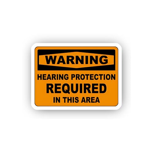 2 (Pieces) 3" and 5" Orange Warning Hearing Protection Required Sticker, Waterproof Vinyl Decals for