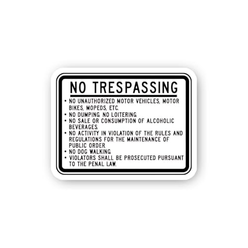 2 (Pieces) 3" and 5" No Trespassing Multi-Rule Enforcement Sign Sticker, Waterproof Vinyl Decals for