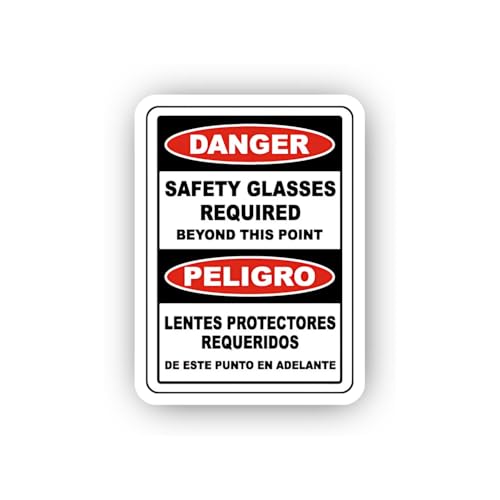 2 (Pieces) 3" and 5" Bilingual Eye Protection Warning Sticker, Waterproof Vinyl Decals for Many Purp