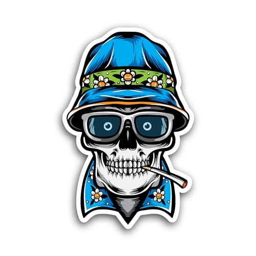 2 (Pieces) 3" and 5" Smoking Skull Sticker, Waterproof Vinyl Decals for Many Purpose Like Cars, Truc