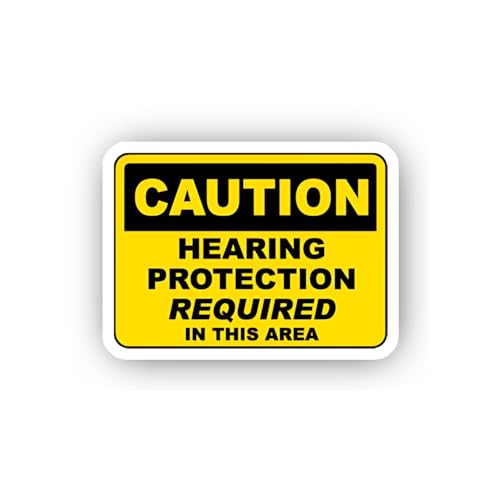 2 (Pieces) 3" and 5" Bold Caution Hearing Protection Required Sticker, Waterproof Vinyl Decals for M