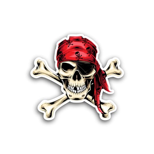 2 (Pieces) 3" and 5" Pirates Skull Head Sticker, Waterproof Vinyl Decals for Many Purpose Like Cars,
