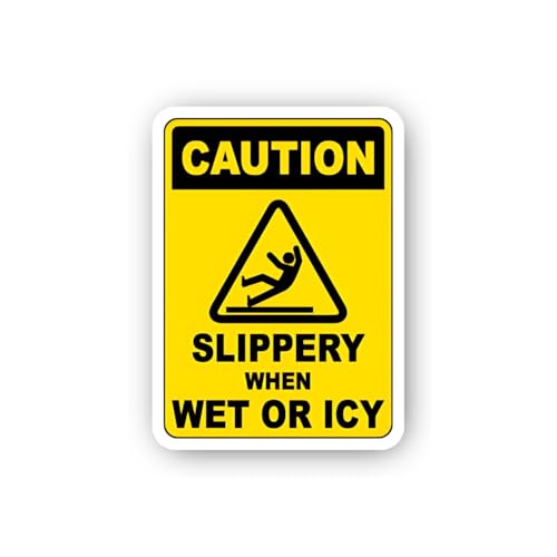 2 (Pieces) 3" and 5" Caution: Slippery When Wet or ICY Sticker, Waterproof Vinyl Decals for Many Pur