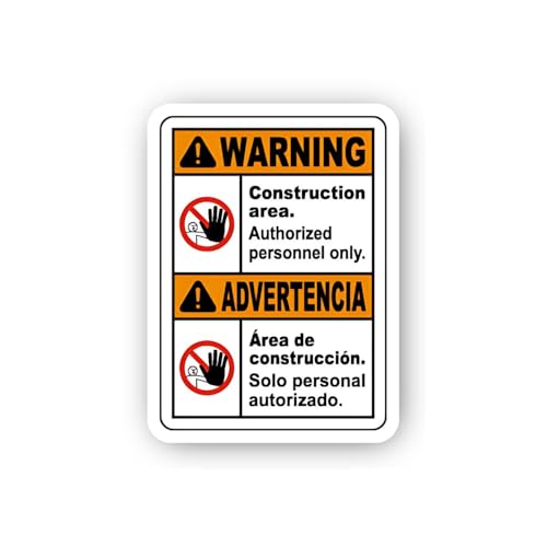 2 (Pieces) 3" and 5" Bilingual English Spanish Warning Sign Sticker, Waterproof Vinyl Decals for Man