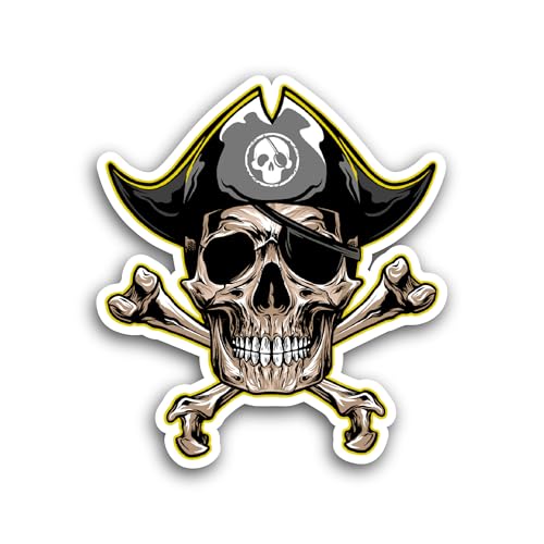 2 (Pieces) 3" and 5" Pirate Skull with Hat Sticker, Waterproof Vinyl Decals for Many Purpose Like Ca