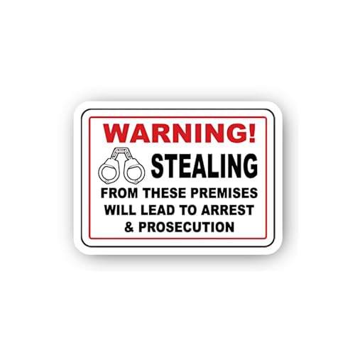 2 (Pieces) 3" and 5" Warning Stealing Leads to Arrest Sign Sticker, Waterproof Vinyl Decals for Many