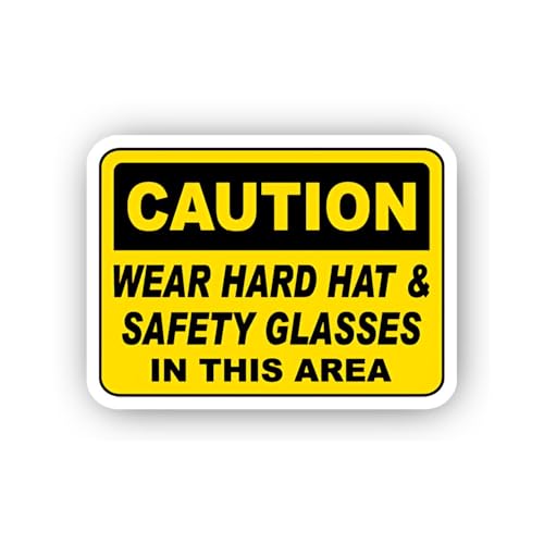 2 (Pieces) 3" and 5" Hard Hat and Safety Glass Caution Sticker, Waterproof Vinyl Decals for Many Pur