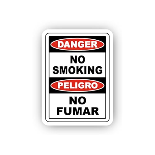 2 (Pieces) 3" and 5" Stacked Bilingual Danger No Smoking Graphic Sticker, Waterproof Vinyl Decals fo