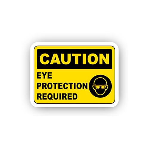 2 (Pieces) 3" and 5" Caution Eye Protection Required with Pictogram Sticker, Waterproof Vinyl Decals