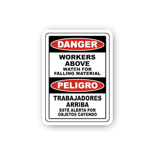 2 (Pieces) 3" and 5" Bilingual Caution Falling Objects Warning Sticker, Waterproof Vinyl Decals for