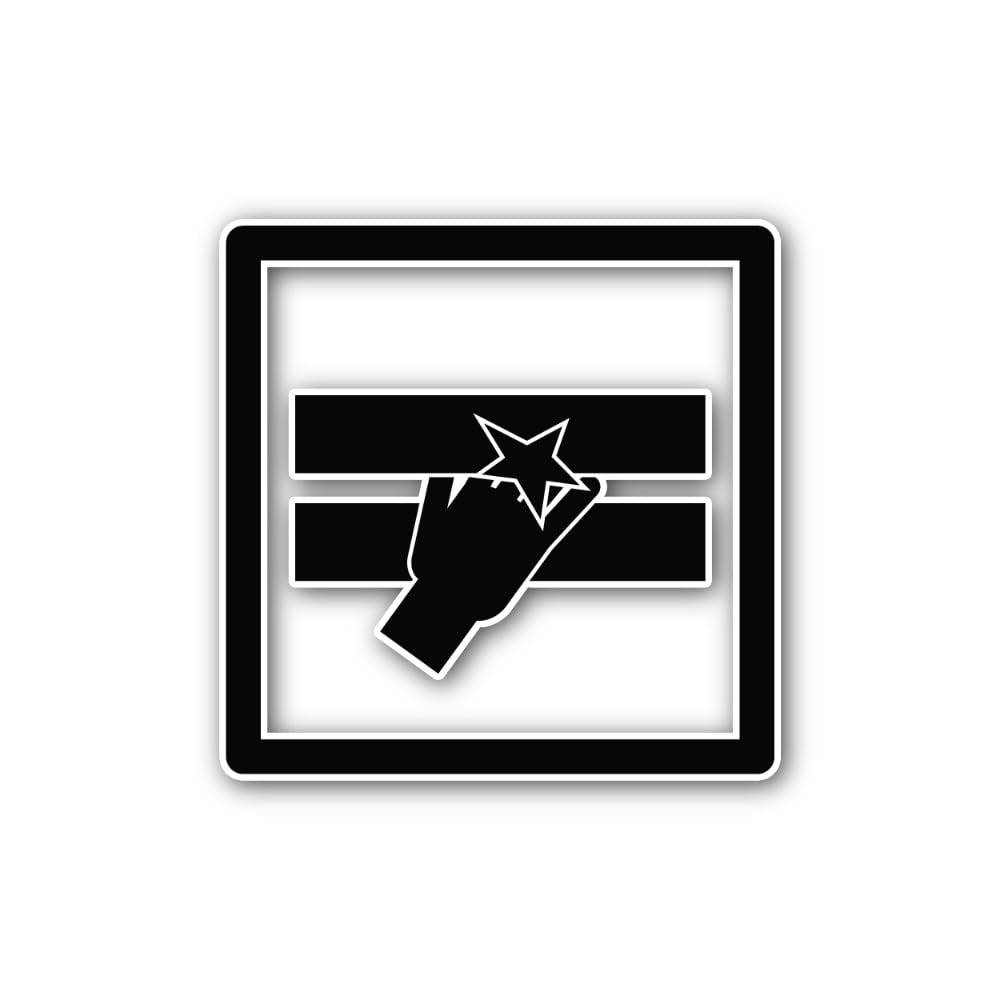2 (Pieces) 3" and 5" Black and White icon That depicts a Hand Holding a Star Sticker, Waterproof Vin