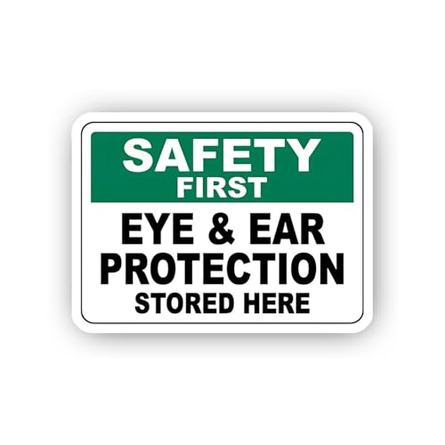 2 (Pieces) 3" and 5" Eye and Ear Protection Stored Here Sign Sticker, Waterproof Vinyl Decals for Ma