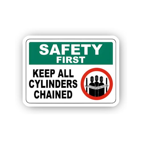 2 (Pieces) 3" and 5" Safety Sign: Keep All Cylinders Chained Sticker, Waterproof Vinyl Decals for Ma