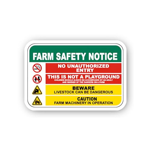2 (Pieces) 3" and 5" Multi-Warning Farm Safety Notice Sticker, Waterproof Vinyl Decals for Many Purp
