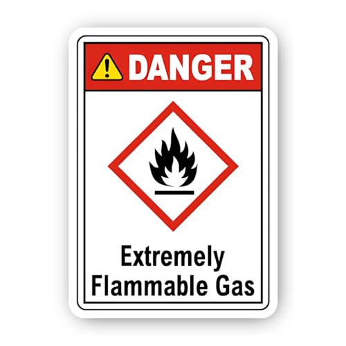 2 (Pieces) 3" and 5" Flammable Gas Hazard Sign Sticker, Waterproof Vinyl Decals for Many Purpose Lik