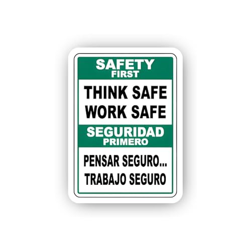 2 (Pieces) 3" and 5" Safety Sign: Think Safe, Work Safe (Bilingual) Sticker, Waterproof Vinyl Decals