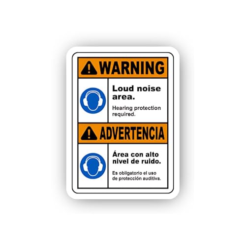 2 (Pieces) 3" and 5" Bilingual Loud Noise Hearing Protection Warning Sticker, Waterproof Vinyl Decal