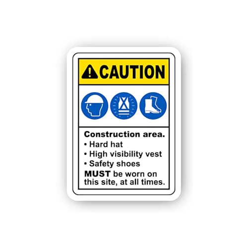 2 (Pieces) 3" and 5" Triple Requirement Construction Safety Sign Sticker, Waterproof Vinyl Decals fo