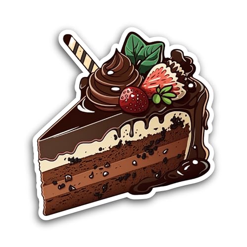 2 (Pieces) 3" and 5" Chocolate Cake Piece Sticker, Waterproof Vinyl Decals for Many Purpose Like Car