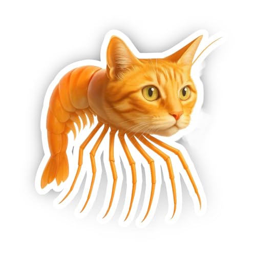2 (Pieces) 3" and 5" Cat's Head with A Shrimp's Body Sticker, Waterproof Vinyl Decals for Many Purpo