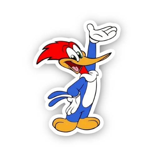 2 (Pieces) 2" and 3" Cheerful Woodpecker in Cartoon Style Sticker, Waterproof Vinyl Decals for Many