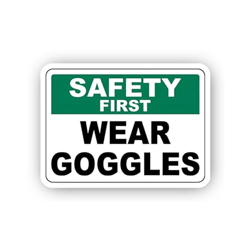 2 (Pieces) 3" and 5" Safety First Wear Goggles Sign Sticker, Waterproof Vinyl Decals for Many Purpos