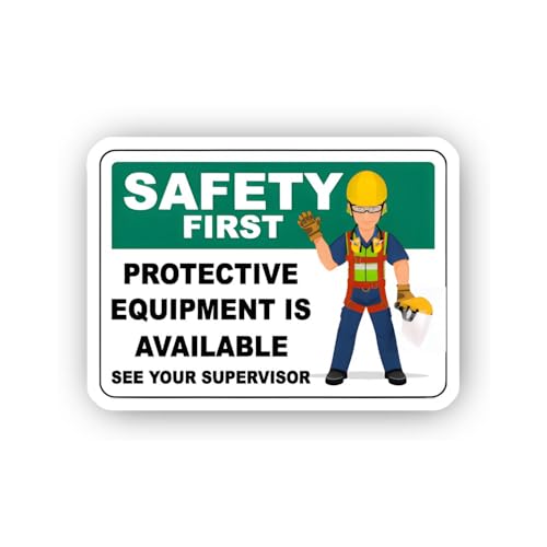 2 (Pieces) 3" and 5" Safety Equipment Availability Sign with Worker Illustration Sticker, Waterproof