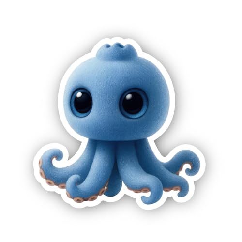 2 (Pieces) 3" and 5" Blue Cartoon Octopus Sticker, Waterproof Vinyl Decals for Many Purpose Like Car